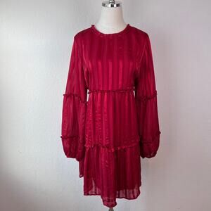 Live To Be Spoiled Long Sleeve Babydoll Mini Dress Red Holiday Striped size XL